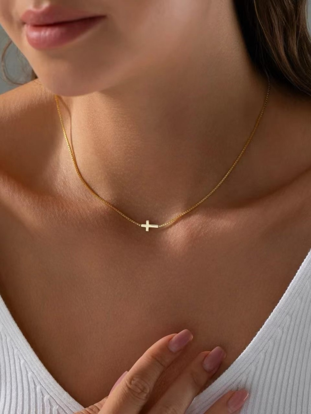Delicate Gold Horizontal Cross Necklace for Women
